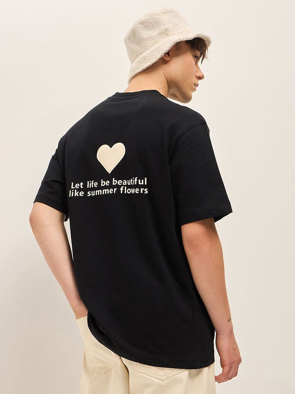 THE BEAR HOUSE Typography Printed Drop Shoulder Sleeves Cotton Oversized T-shirt