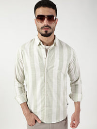 Thomas Scott Men Premium Spread Collar Vertical Striped Cotton Slim Fit Casual Shirt
