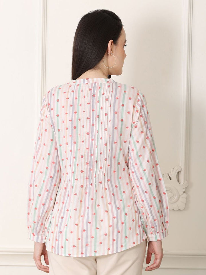 W Floral Print Puff Sleeve Cotton Top