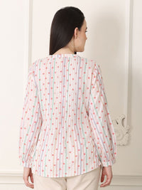 W Floral Print Puff Sleeve Cotton Top