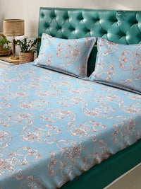 Aura Blue Ethnic Motifs Cotton 300 TC King Cadar Halus dengan 2 Sarung Bantal-250 x 225 cm
