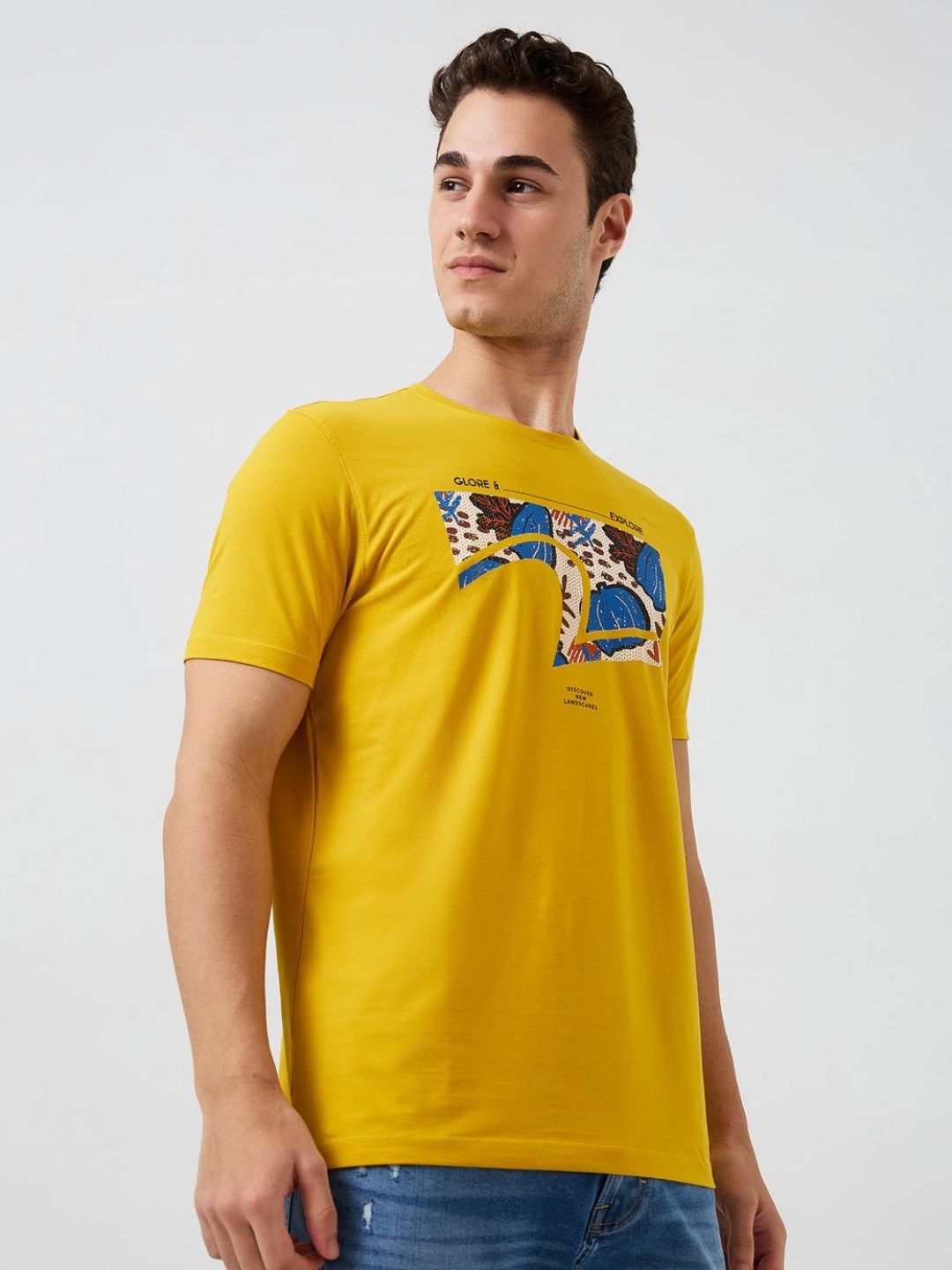 SPYKAR Men Graphic Printed Round Neck Cotton Slim Fit T-shirt