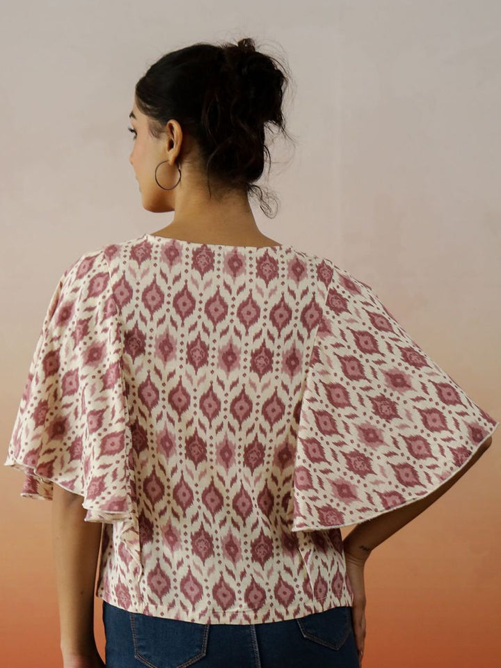 SANSKRUTIHOMES Women Abstract Prined Kimono Sleeve Pure cotton Top