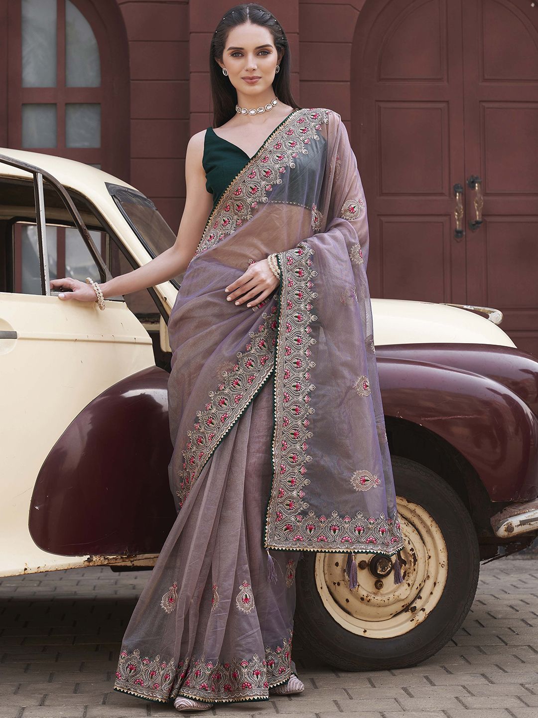 Tikhi Imli Ethnic Motifs Embroidered Net Saree