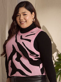Berrylush Curve Women Plus Size Printed Crop Pullover Sweater