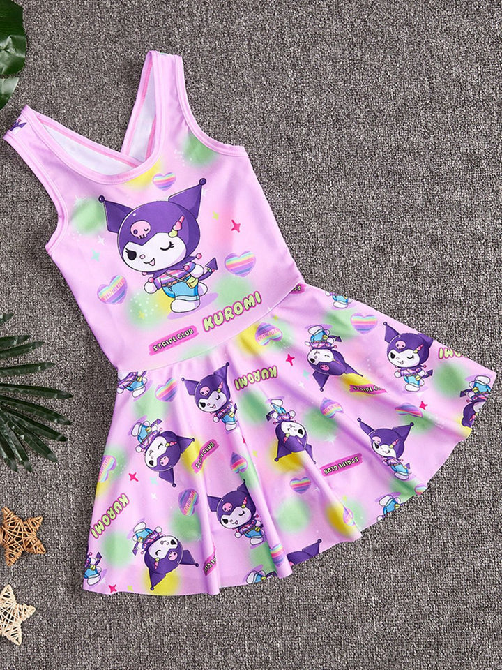 YK Girls Printed Round Neck Swim Dress