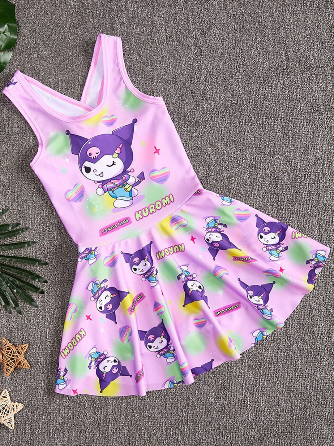 YK Girls Printed Round Neck Swim Dress