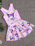 YK Girls Printed Round Neck Swim Dress