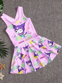 YK Girls Printed Round Neck Swim Dress