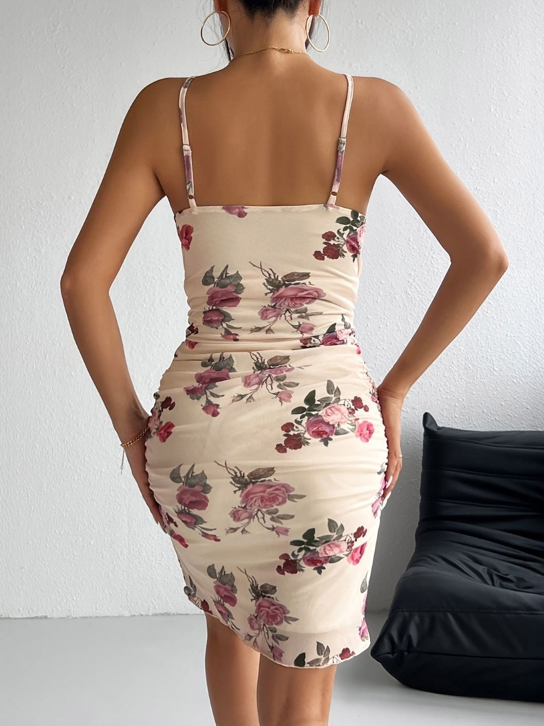 DressBerry Women Floral Print Shoulder Straps Bodycon Dress