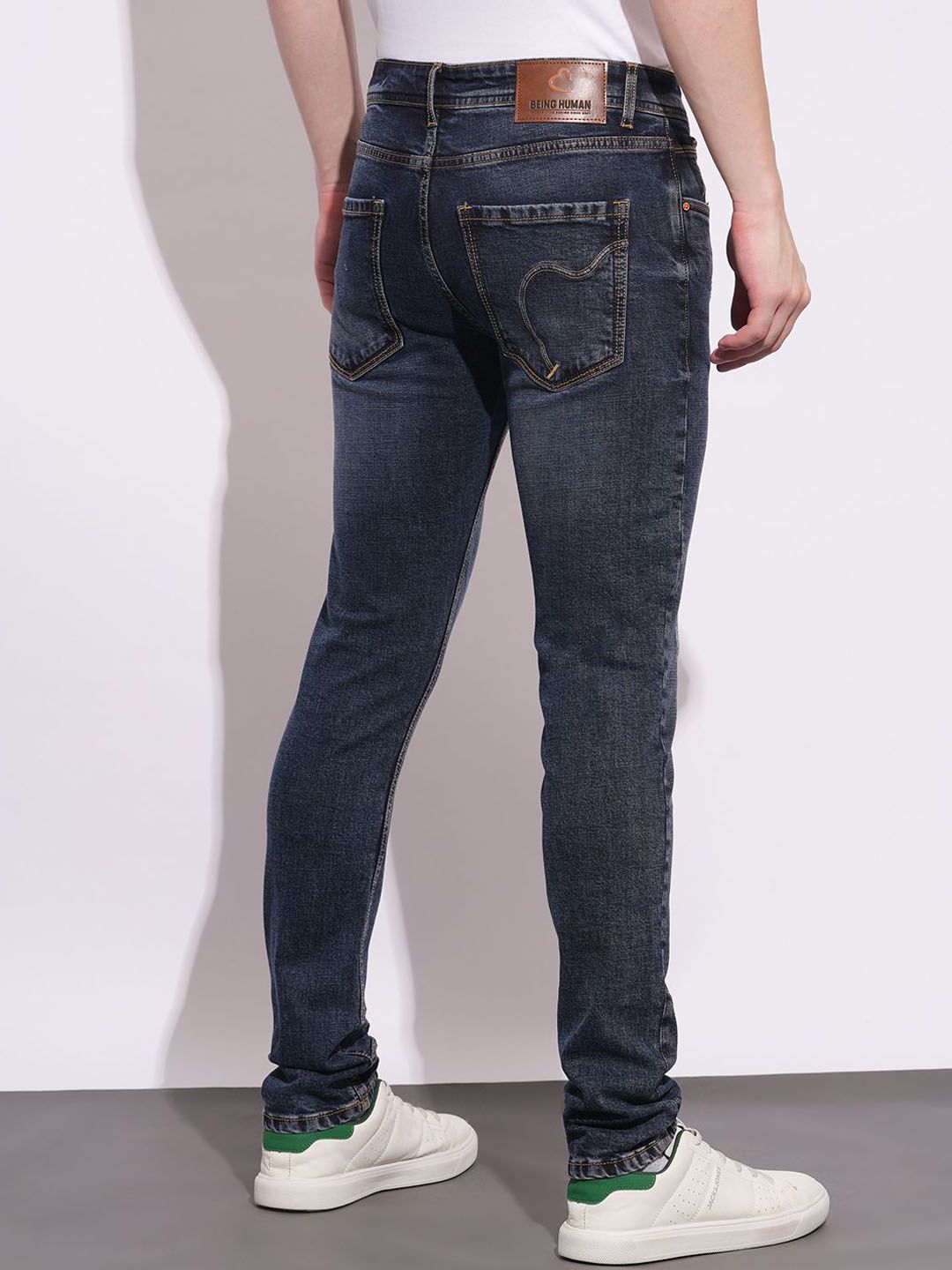 Being Human Men Classic Slim Fit Low Distress Light Fade Stretchable Jeans