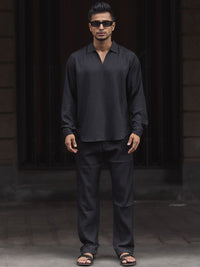 Powerlook Self Design Polo Collar Long Sleeves T-Shirt With Trouser
