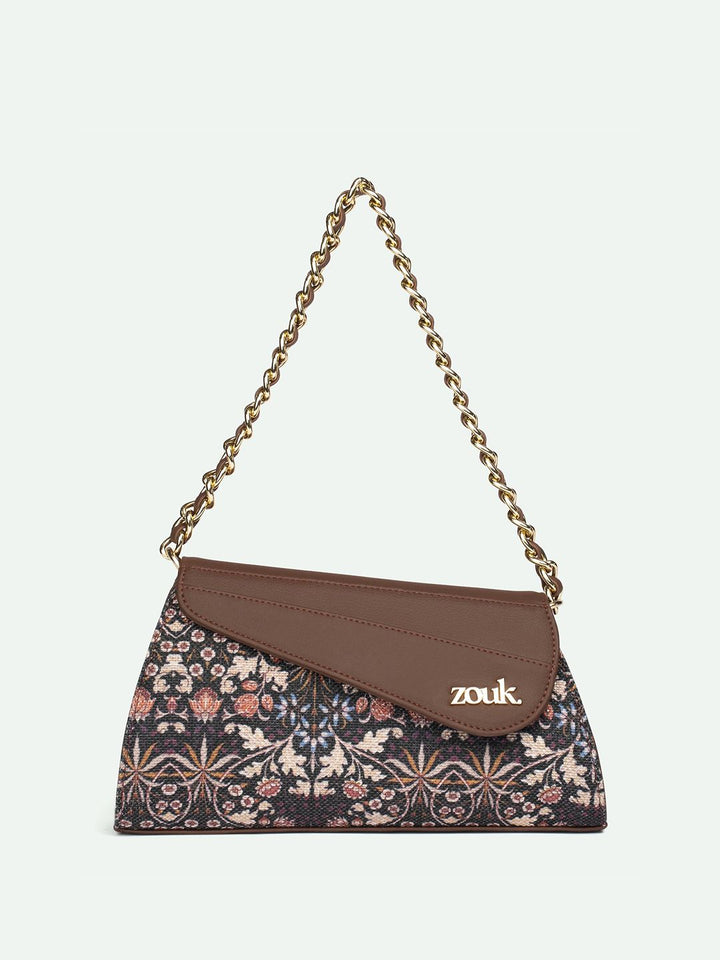 ZOUK Floral Printed Half Moon Sling Bag with Tasselled