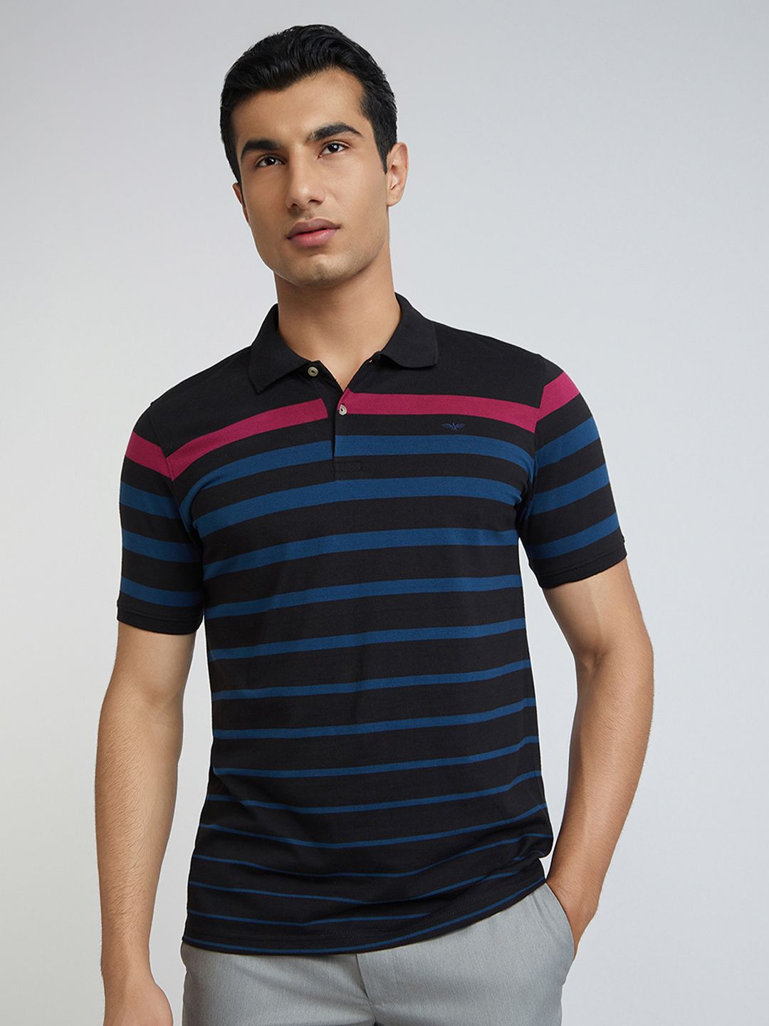 Park Avenue Striped Polo Collar Slim Fit T-shirt