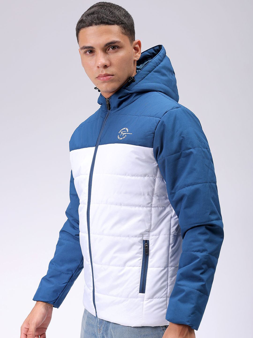 The Indian Garage Co Men Hooded Colourblocked Slim Fit Puffer Jacket