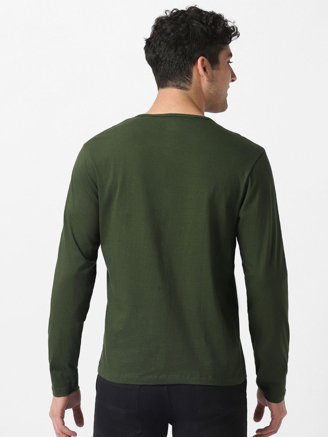 Urbano Fashion Men Olive Green Solid Henley Neck Pure Cotton T-shirt