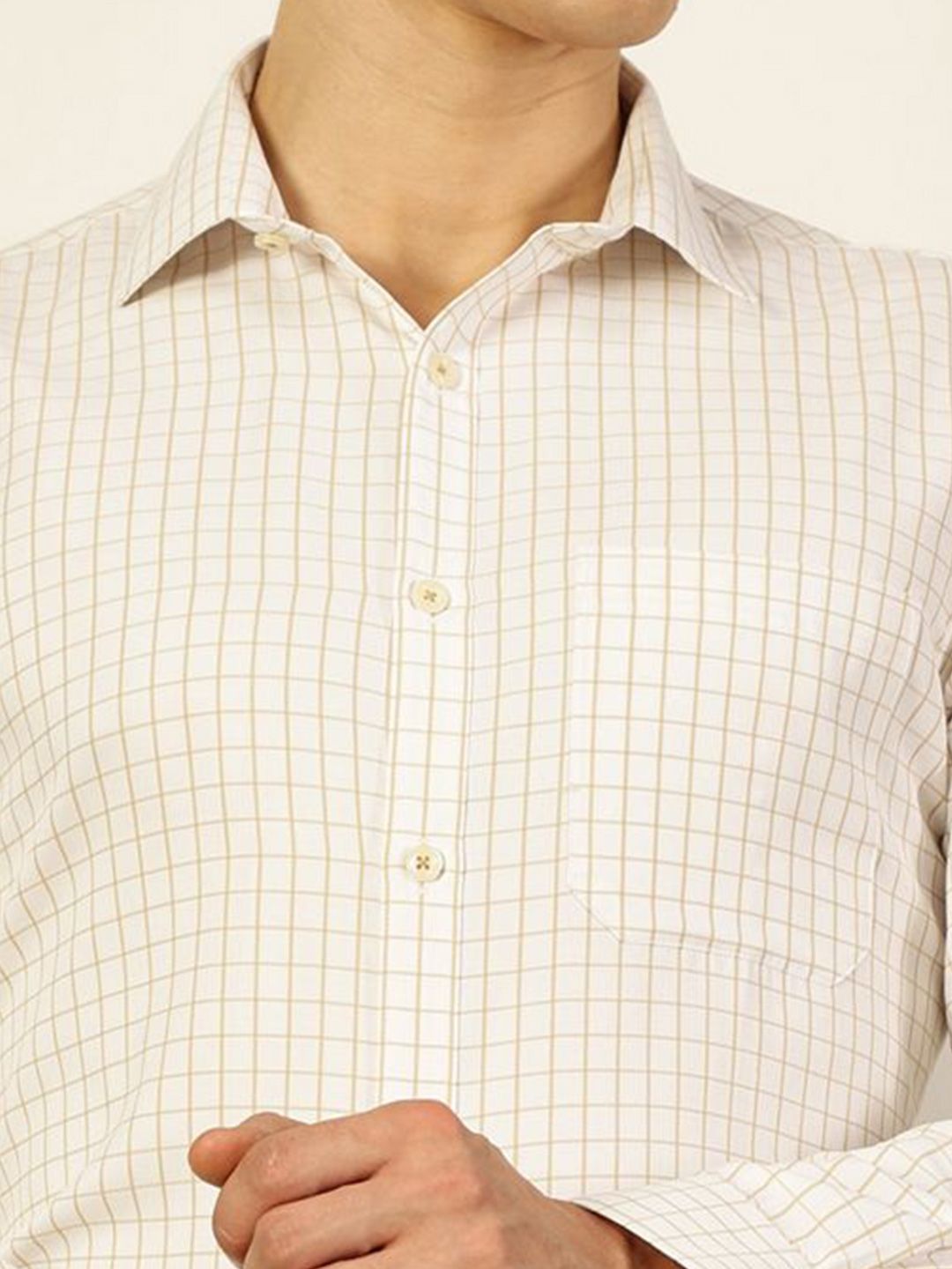 Thomas Scott Men Smart Spread Collar Gingham Checked Cotton Formal Shirt
