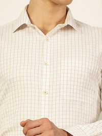 Thomas Scott Men Smart Spread Collar Gingham Checked Cotton Formal Shirt