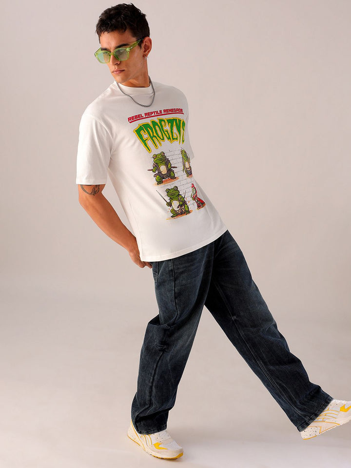 The Indian Garage Co Men Typography Printed Pure Cotton Boxy Oversized T-shirt