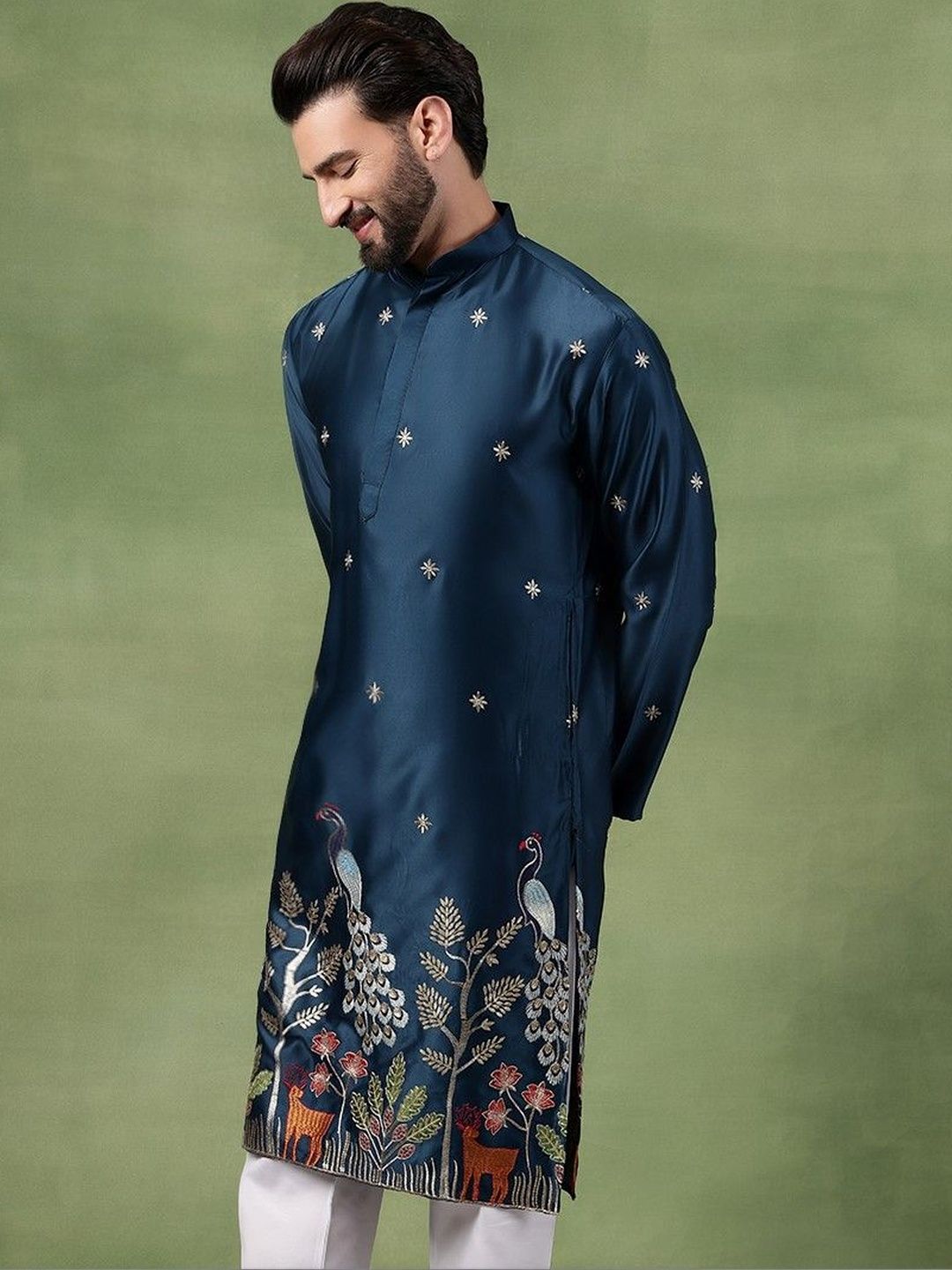 SOJANYA Kurta Kerja Benang Sulam Bunga Lelaki