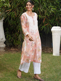 House of Chikankari Women Floral Printed Thread Work Indie Prints Kurta