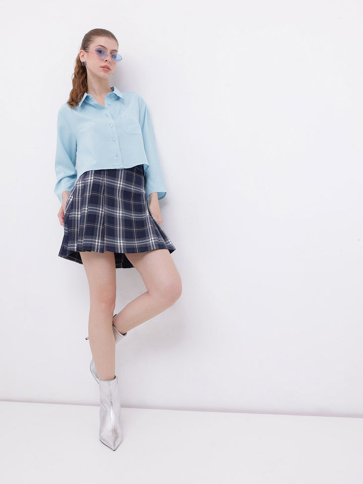 DressBerry Playful Allusion Seersucker Relaxed Fit Crop Shirt