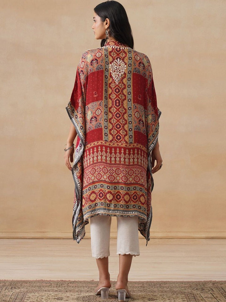 House of Chikankari Women Rust Printed Crepe Kaftan Kurta