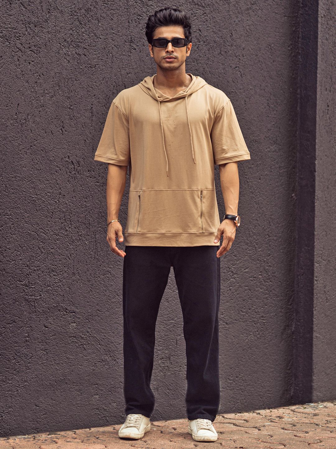 Powerlook Men Solid Hood Cotton Oversized T-Shirt