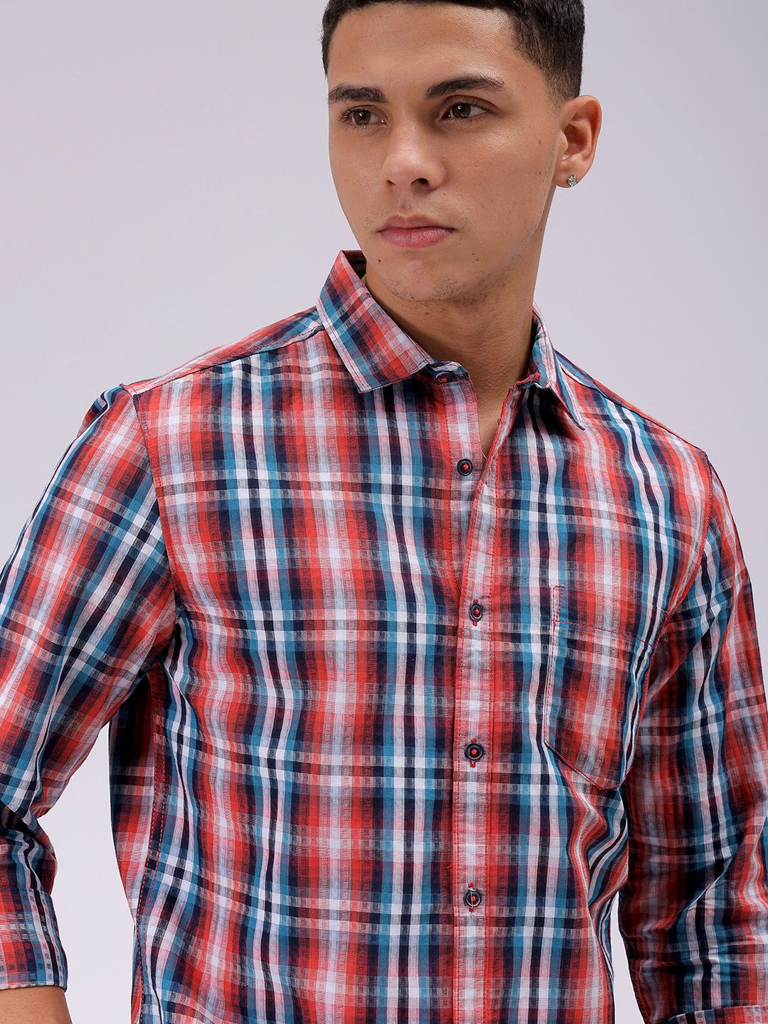 The Indian Garage Co Men Cutaway Collar Checked Cotton Slim Fit Casual Shirt