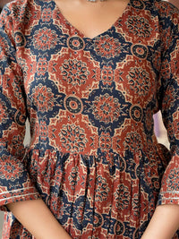 KALINI Ethnic Motifs Printed V-Neck Thread Work A-Line Kurta With Trousers & Dupatta
