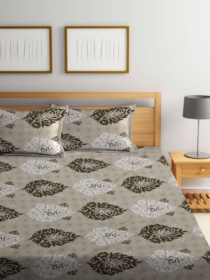 Myntra Elegant Homes Beige & Brown Printed 300 TC King Bedsheet Set 2.50 m x 2.20 m