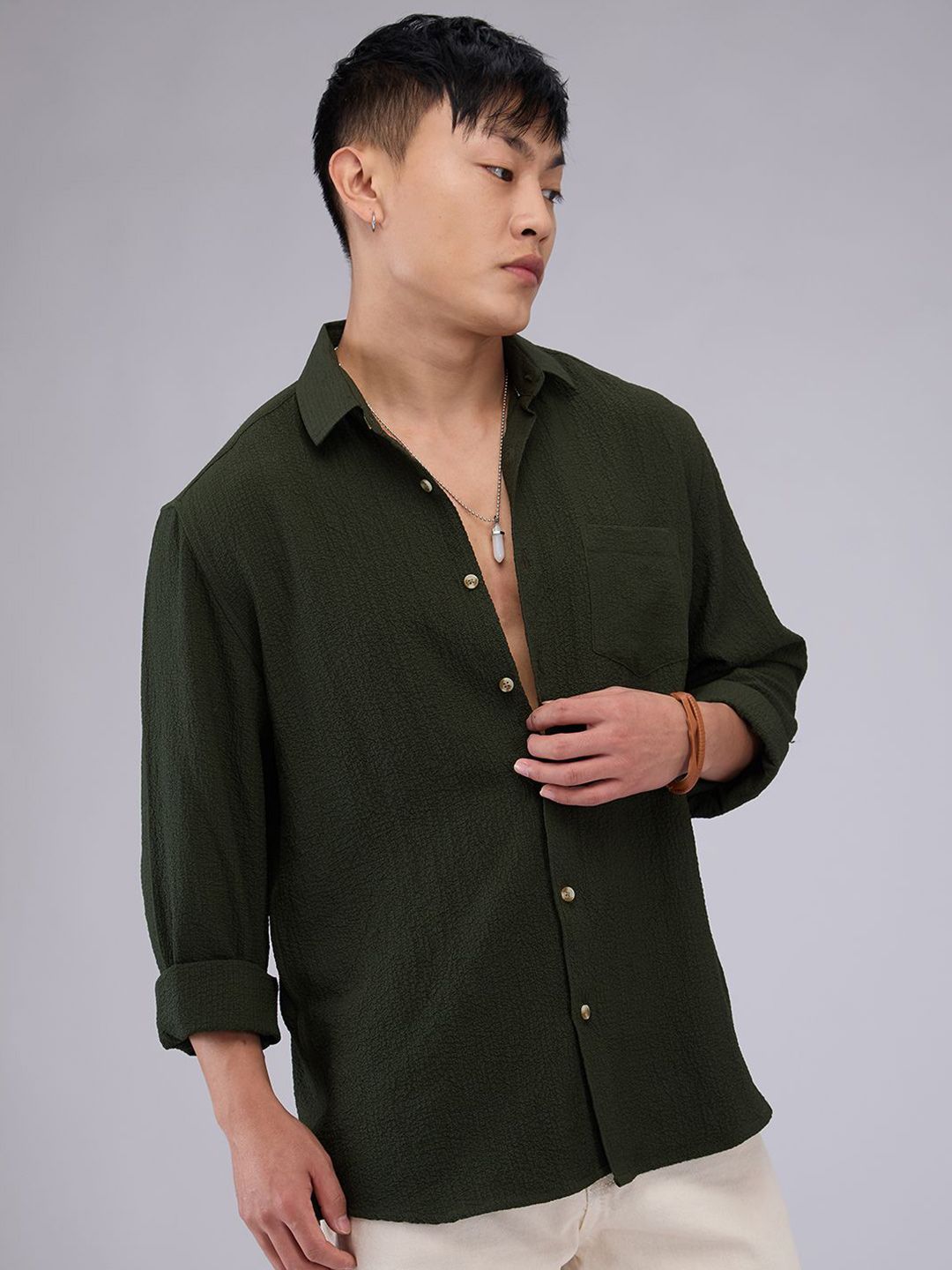 VASTRADO Men Classic Textured Slim Fit Casual Shirt