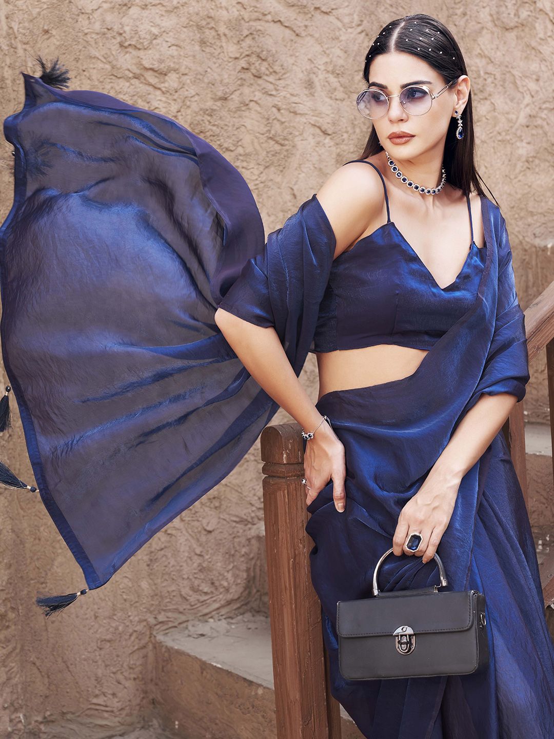 Tikhi Imli Solid Satin Saree With  Blouse Piece