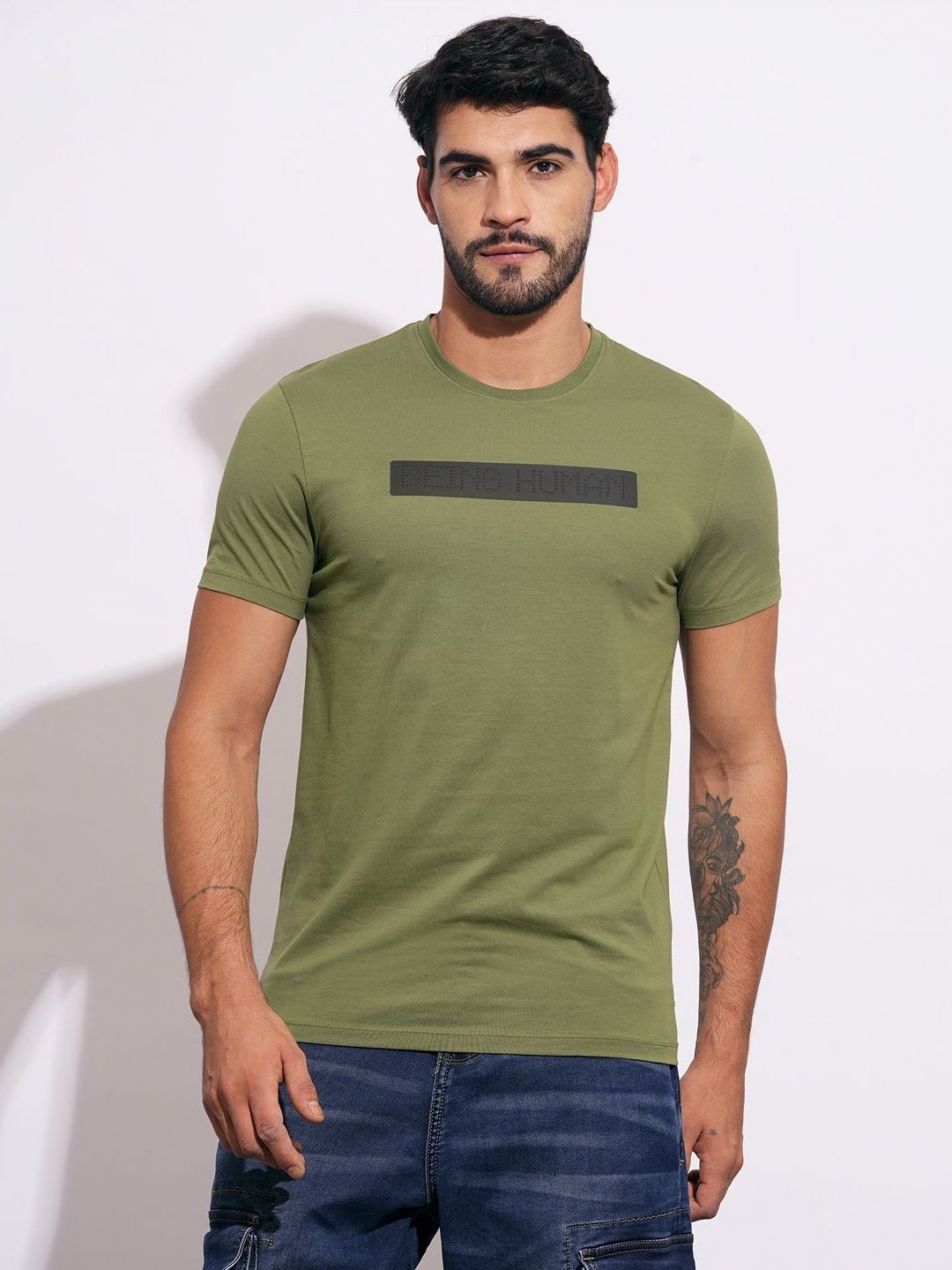 Being Human Men Typography Printed Round Neck Cotton Slim Fit T-shirt