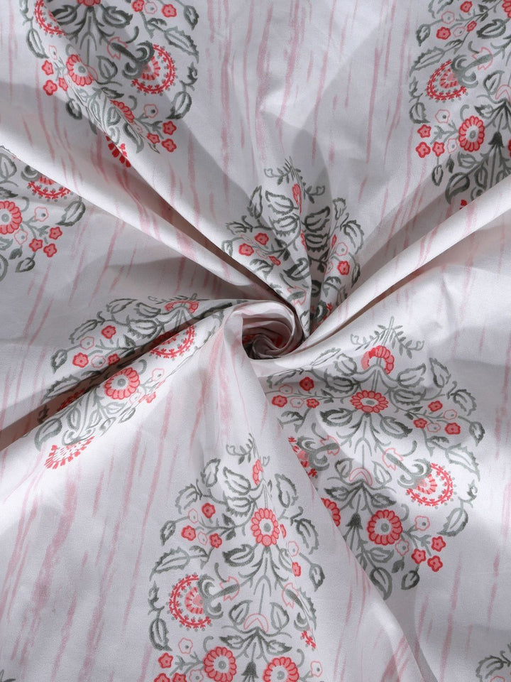 Myntra Elegant Homes Kapas Bunga Putih 300 TC Dilengkapi Cadar King Halus dengan 2 Sarung Bantal-106 x 106 inci
