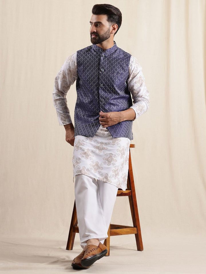 Anouk Men Printed Mandarin Collar Kurta Sets With Nehru jacket
