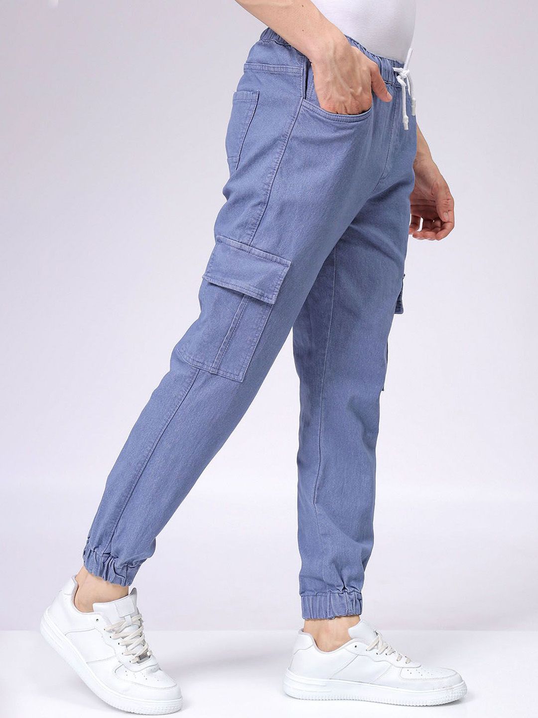 The Indian Garage Co Men Cotton Stretchable Cargo Denim Joggers
