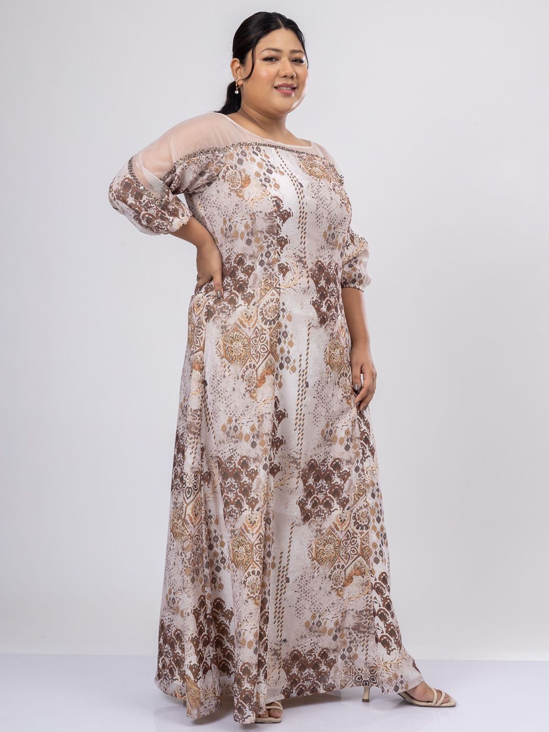 Pakaian Maxi Georgette Leher Bot Bercetak Bunga Wanita Mamicha