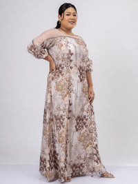 Pakaian Maxi Georgette Leher Bot Bercetak Bunga Wanita Mamicha
