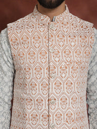 Kurta Lurus Bersulam Bunga Anouk dengan Jaket Churidar & Nehru