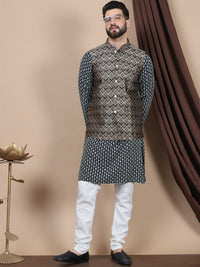 Anouk Ethnic Motifs Embroidered Pure Cotton Straight Kurta With Churidar & Nehru Jacket