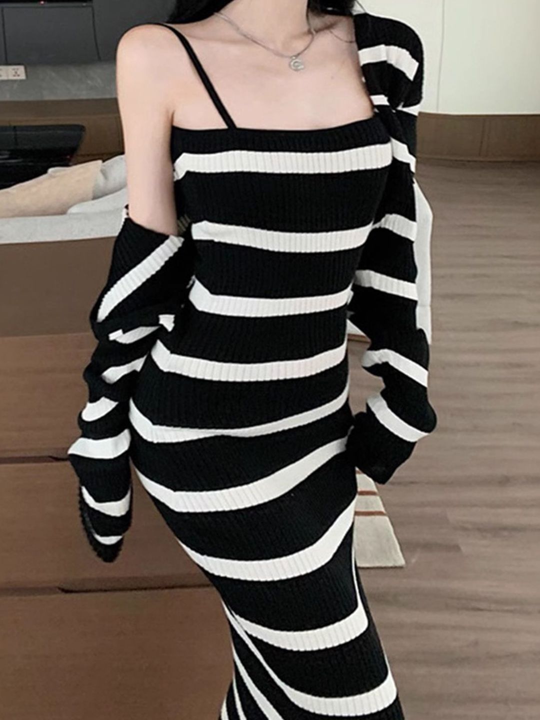 DressBerry Women Striped Bodycon Midi Dress