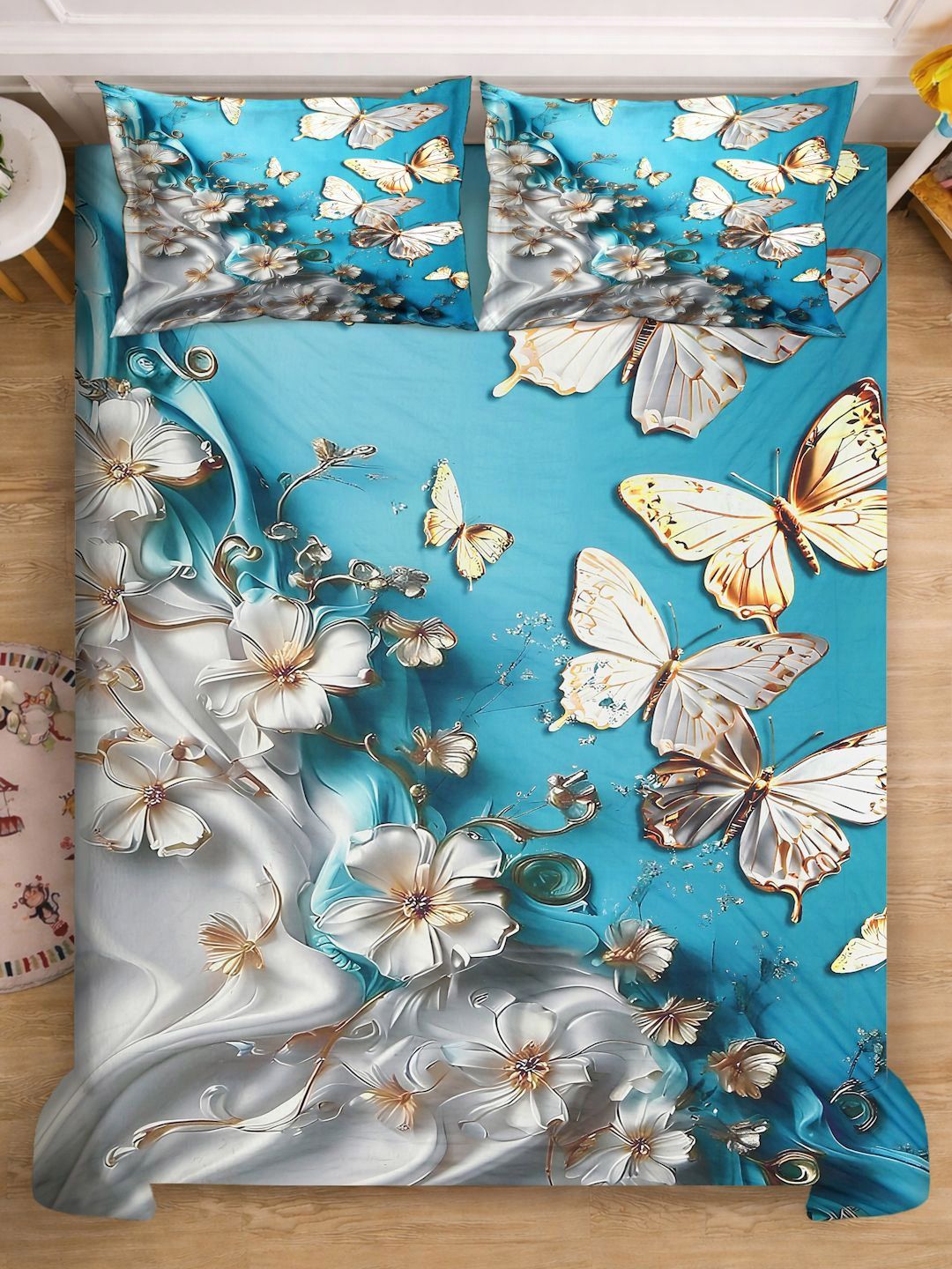 Klotthe Floral Printed Cadar 7D Saiz King 400 TC Dengan 2 Sarung Bantal-2.50 m x 2.25 m