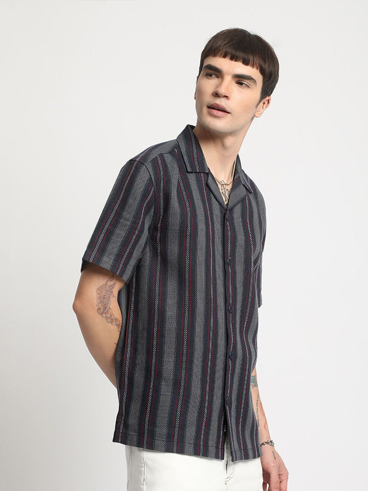 THE BEAR HOUSE Opaque Striped Pure Cotton Casual Shirt