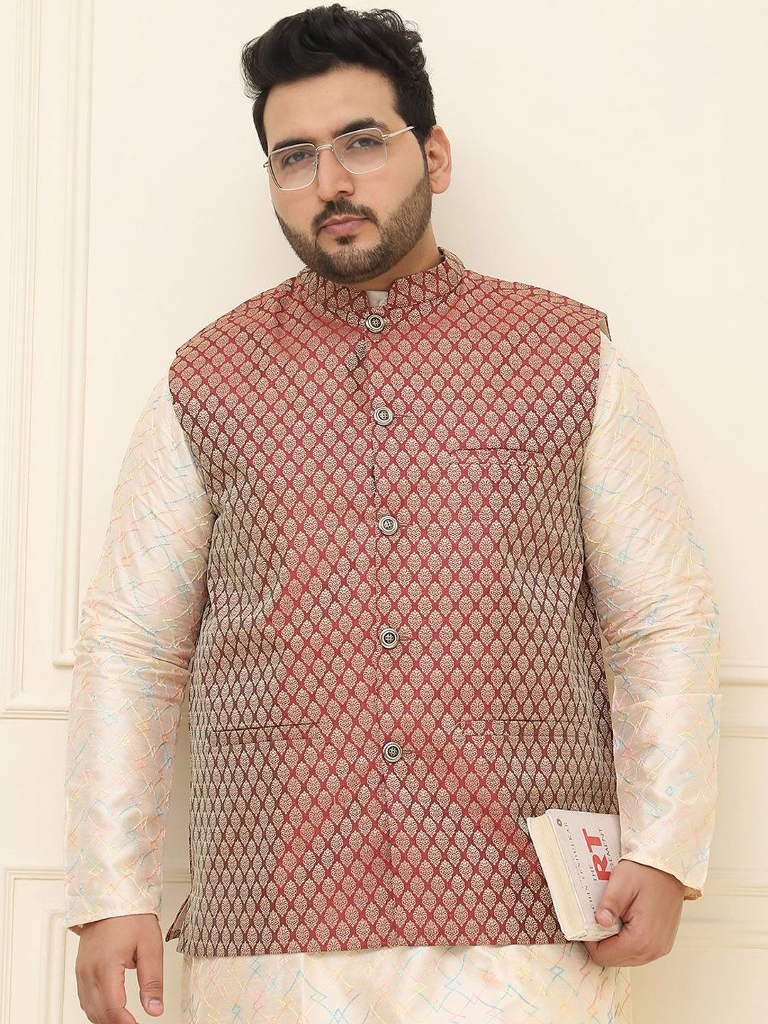 SOJANYA PLUS Men Printed Nehru Plus Size Jacket