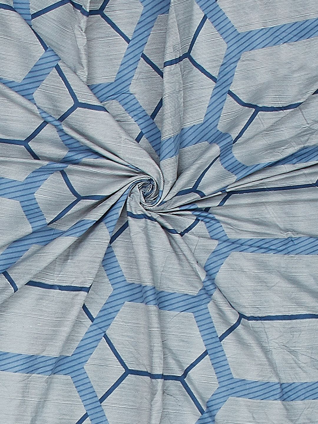 Monte Carlo Blue & White Geometric Printed 130 TC King Bedsheet Set