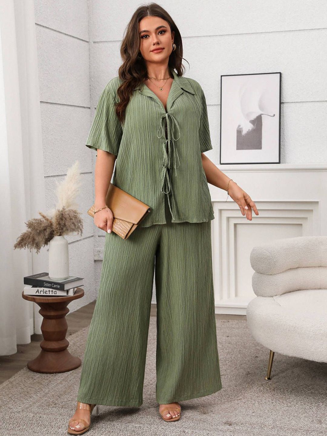 DressBerry Shirt Collar Neck Shirt With Palazzos Co-Ords