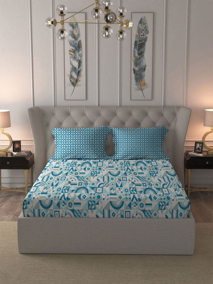 MYTRIDENT Magnolia Blue Comfort Living Flat 120TC Queen Cotton Bedsheet Set