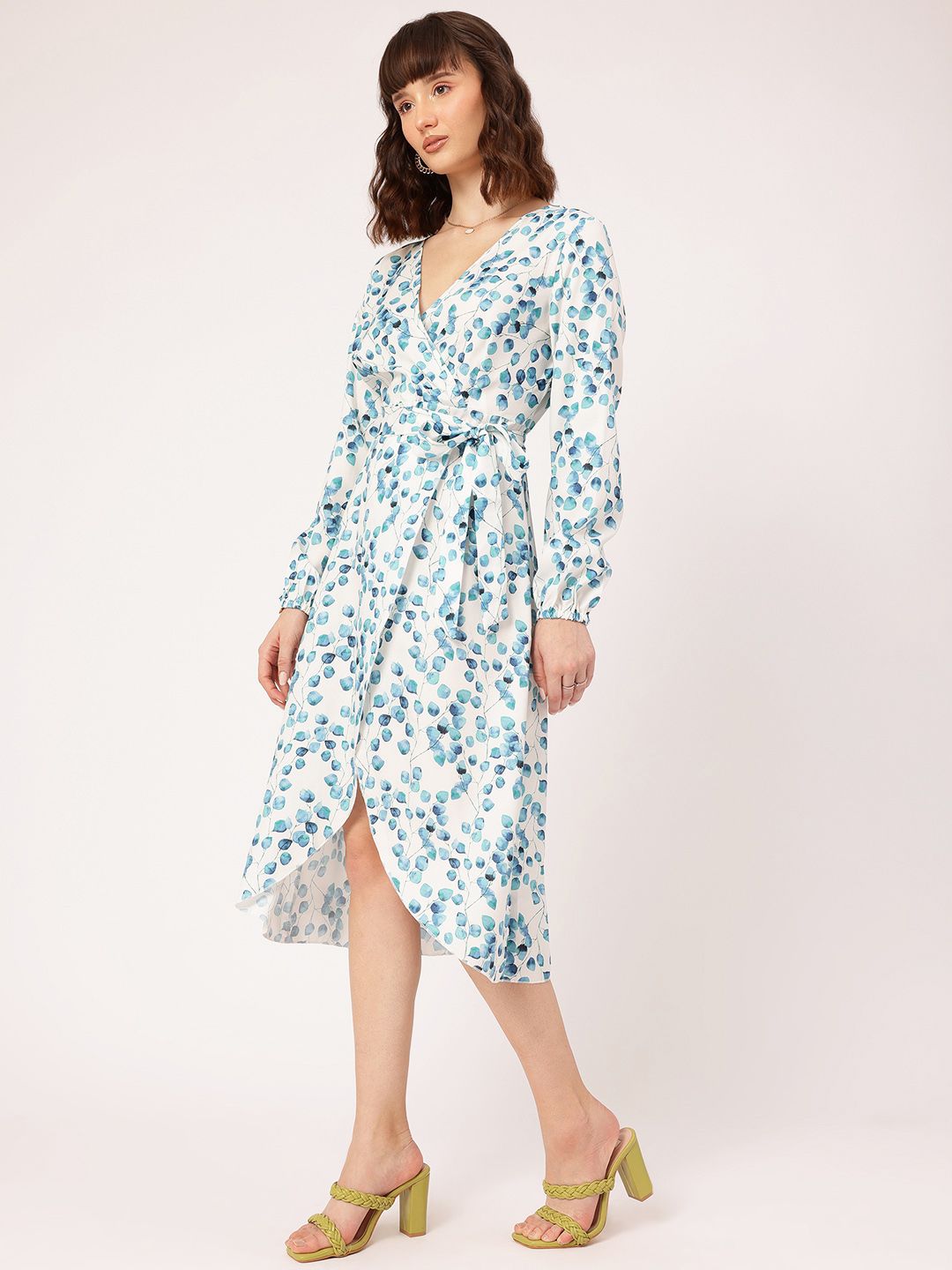 DressBerry Effortlessly Glamorous Printed Belted Wrap Tulip-Hem Midi Dress