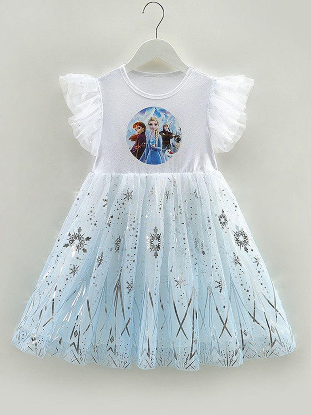 YK Embellished Print Flutter Sleeve Fit & Flare Dress